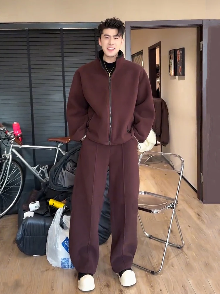 

Крутой мужской модный зимний комплект Thiened Fce, толстовка с капюшоном на подкладке и спортивные штаны с воротником-стойкой, двусторонняя Fce для подростков