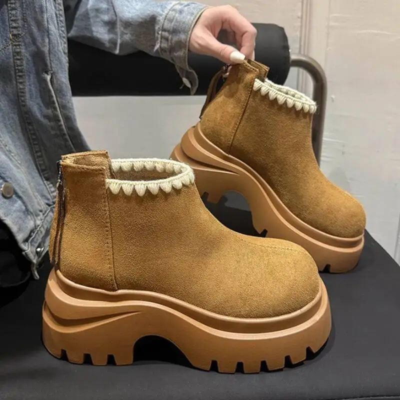 

Women Platform Ankle Boots Suede Chunky Shoes Trend New Fashion Snow Boots Woman Winter Casual Zapatillas De Mujer Botas