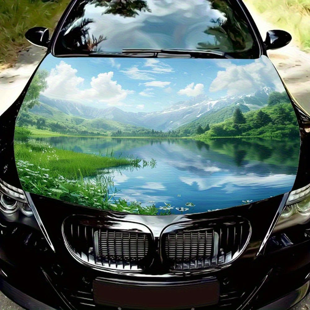 Spring River Scenery Car Hood Sticker PVC Self Waterproof Stick, Striking Auto Exterior Accessories Decor Protect Gift for Lover