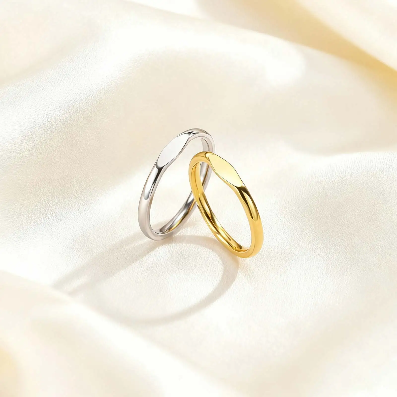 Minimalist Stainless Steel Ring Gold Color Wedding Band Engagement Ring for Women Men Couple Valentine's Day Gift Size 5-11