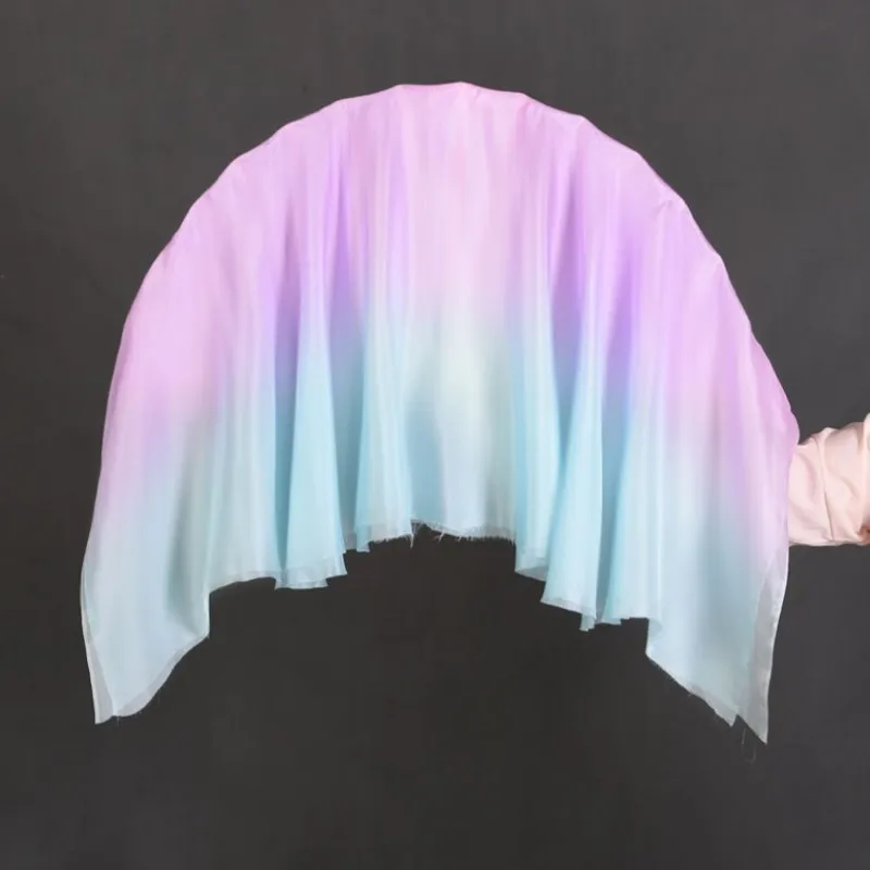 Silk Veil Pairs(1R+1L) Real Yangko Dance Fan Half Circle Two Layers 34\