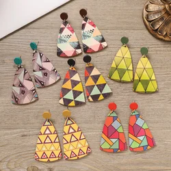 New Vintage Painted Geometric Earrings for Women Artistic Style Lightweight Personality Wooden Earring Female Daily Jewelry