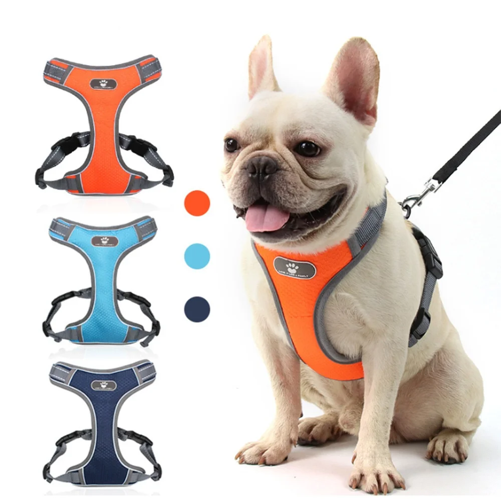 Breathable Mesh Dog Harness Small Big Dog Harness Chest for Large Dog Vest Dog Accessories Pet Supplies French Bulldog Chiens