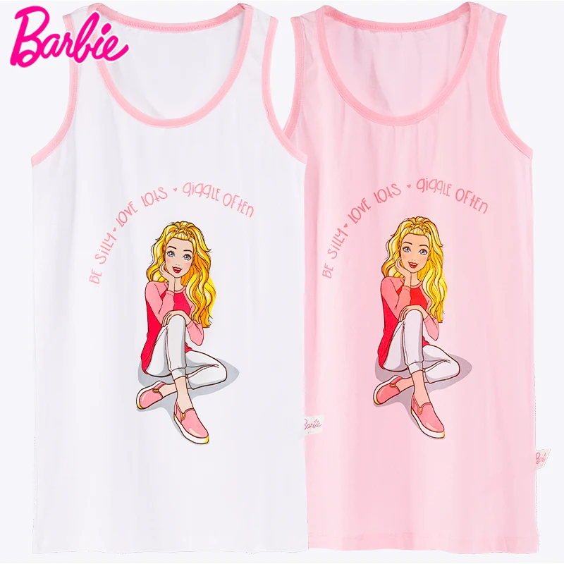 

2024 New Kawaii Barbie Children Pajamas Dress Girl Anime Sweet Kids Summer Soft Breathable Halter Nightdress Cotton Home Clothes