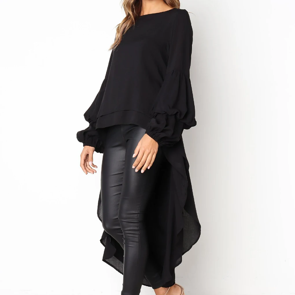 Femmes Peplum volants haut irrégulier chemisier fille trompette manches t-shirt pull robe longue