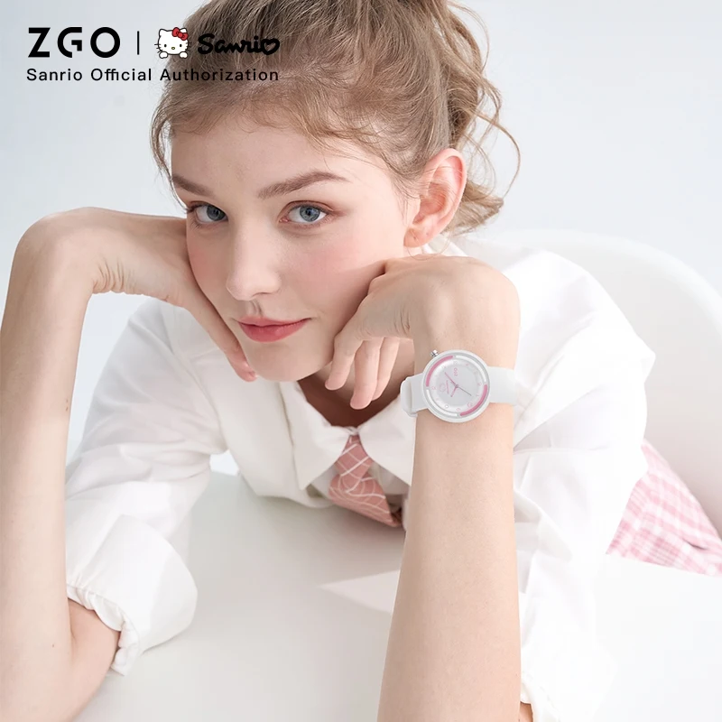 ZGO X Hello Kitty Sanrio Ladies Watch Cute And Simple Silicone Strap Luminous. Waterproof Quartz Wristwatch Gift 2135