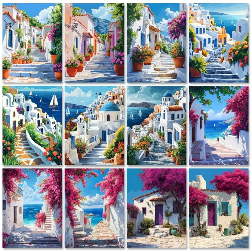 

GATYZTORY Paint By Number Kits Landscape House Seaside Handpainted Picture By Numbers Town On Canvas Home Decor DIY Gift