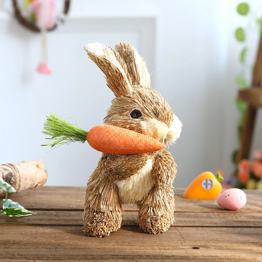 

Easter Cute Bunny Rabbit Straw Figures Ornaments Easter Party Home Garden Tabletop Decoration Children's Birthday Gifts