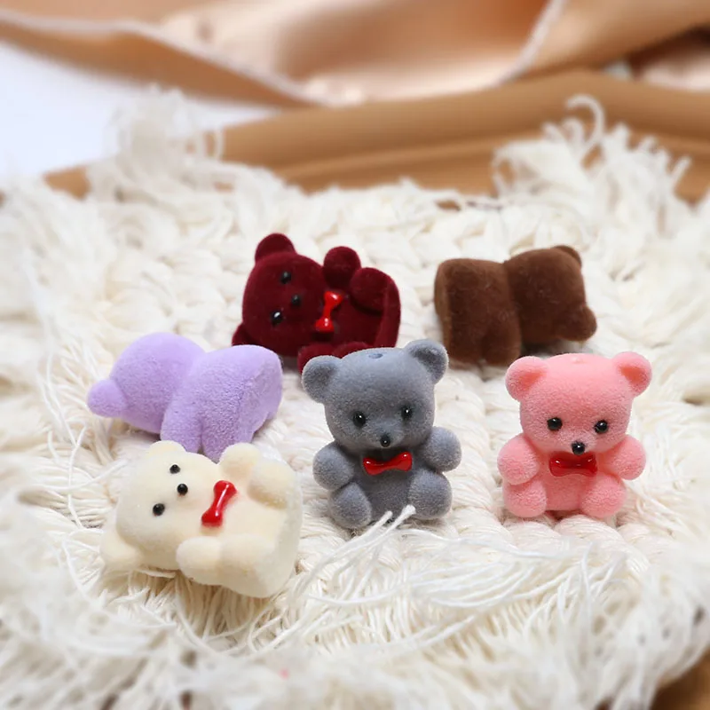 1pcs Diy Accessories Cute Cute Soft Cuddly Bear Flocking Figurine With Holes Fun Cartoon Handmade Material Bear Pendant