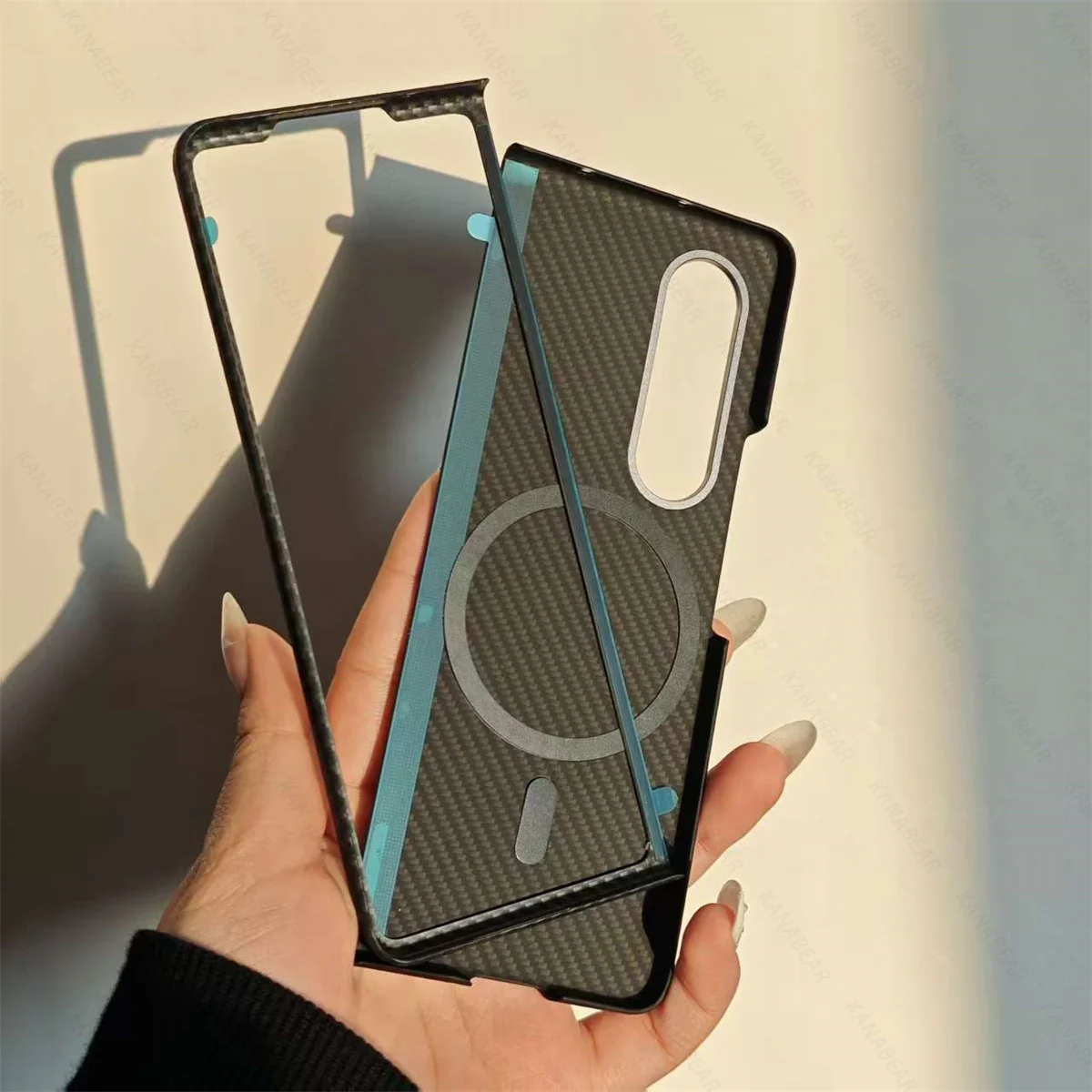 For Samsung Z Fold3/4/5/6/7 Carbon Fiber Magnetic Case,2-Piece Slim Shockproof&Anti-Vibration Business Cover