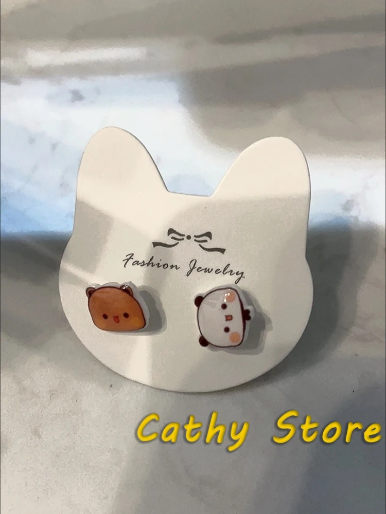 2025 Kawaii Małe Panda Bubu i Yier Srebrne Kolczyki Sztyfty Klipsy do Uszu Model Kreskówkowy Modny Trend Kolczyki Uroczy Prezent Urodzinowy