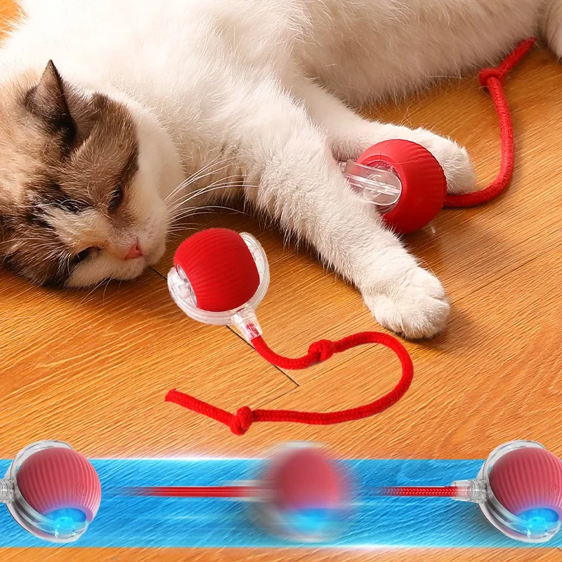 Interactive Rolling Cat Ball, Dog Toys Indoor, 360° Smart Automatic Rolling Ball Faux Tail Rechargeable Electric Pet Toy Teaser