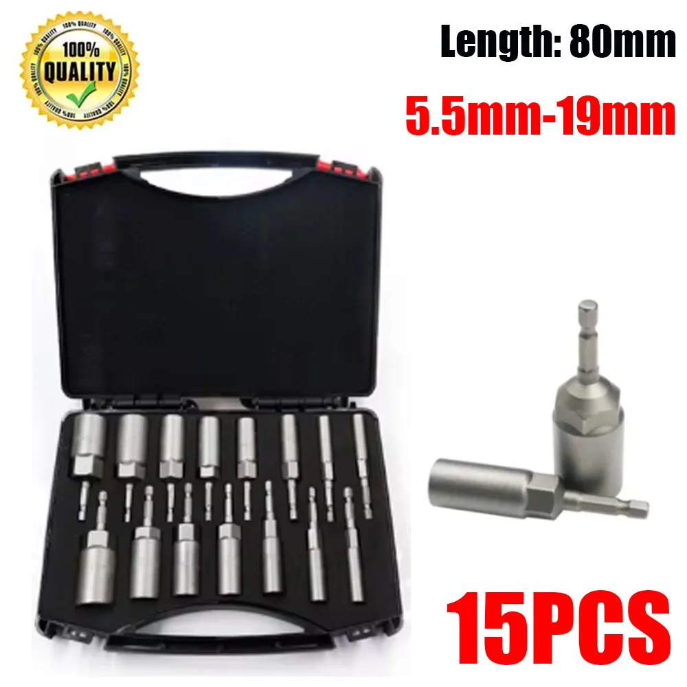 5.5Mm-19Mm Hex Socket Set Sleeve Nozzles Nut Driver Set Screwdriver Handle Tool Power Drills with Black Case