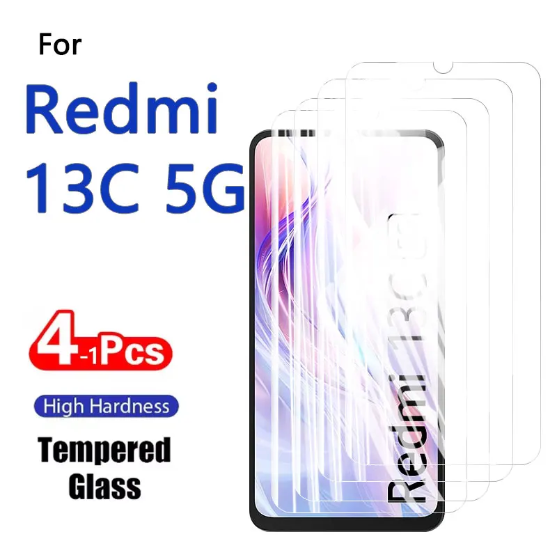 1–4 Stück Displayschutzfolien für Redmi 13C 5G 13 C HD gehärtetes Glas Kristall 9H hohes Aluminium Anti-Kratz-Gehäuse Freundlicher Fingerabdruck