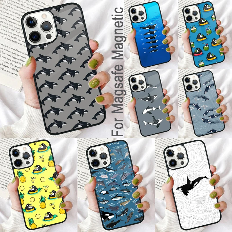 Killer Whale Magnetic Soft Phone Case for iPhone 16 Promax 15 Pro 13 14 Plus 11 12 Mini MagSafe Coque