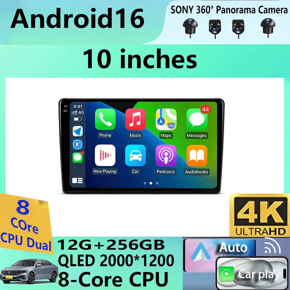 

10-дюймовый Android 16 DTS экран QLED 2000x1200, универсальная автомобильная мультимедийная система с GPS для Volkswagen, Nissan, Hyundai, Kia, Toyota, Honda, BT