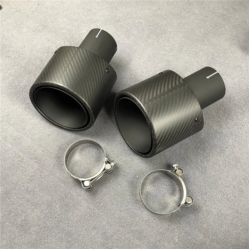 1 Pair Oval Shape Exhaust Pipe Tip OUT 105*130MM Matte Black 304 Stainless Steel Carbon Fiber Muffler Tailpipe Rear Tail Throat