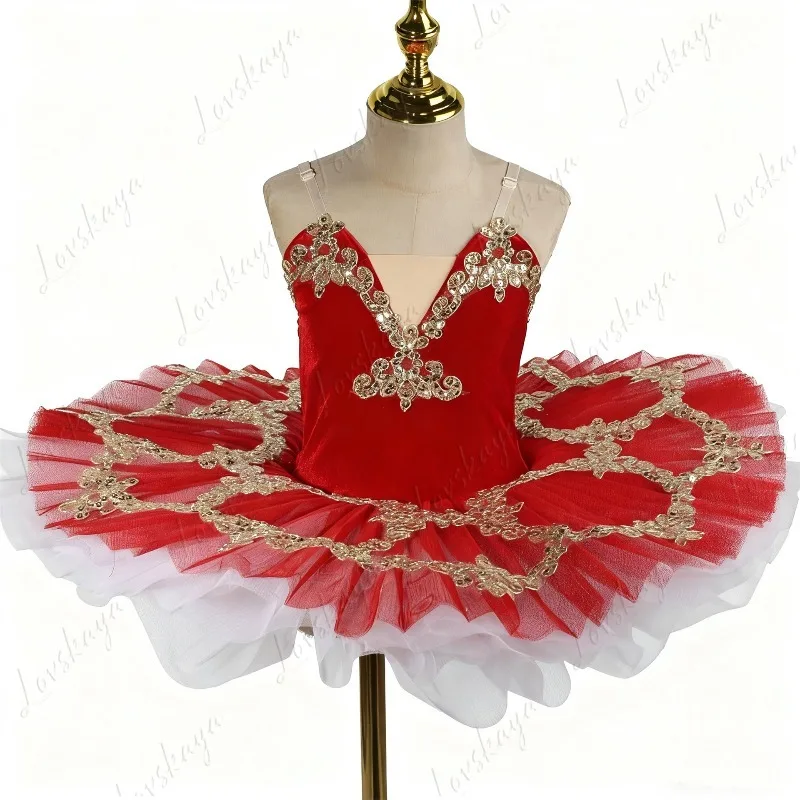 Rode balletplooirok, fluwelen top, professioneel Tutu-danskostuum, prestatiekostuum voor de Swan Lake Show