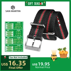 San Martin Striped Pattern Nylon Replacement Watch Strap Logo Pin Buckle In 20mm Width Watchband Fashion Correa Reloj BD0015