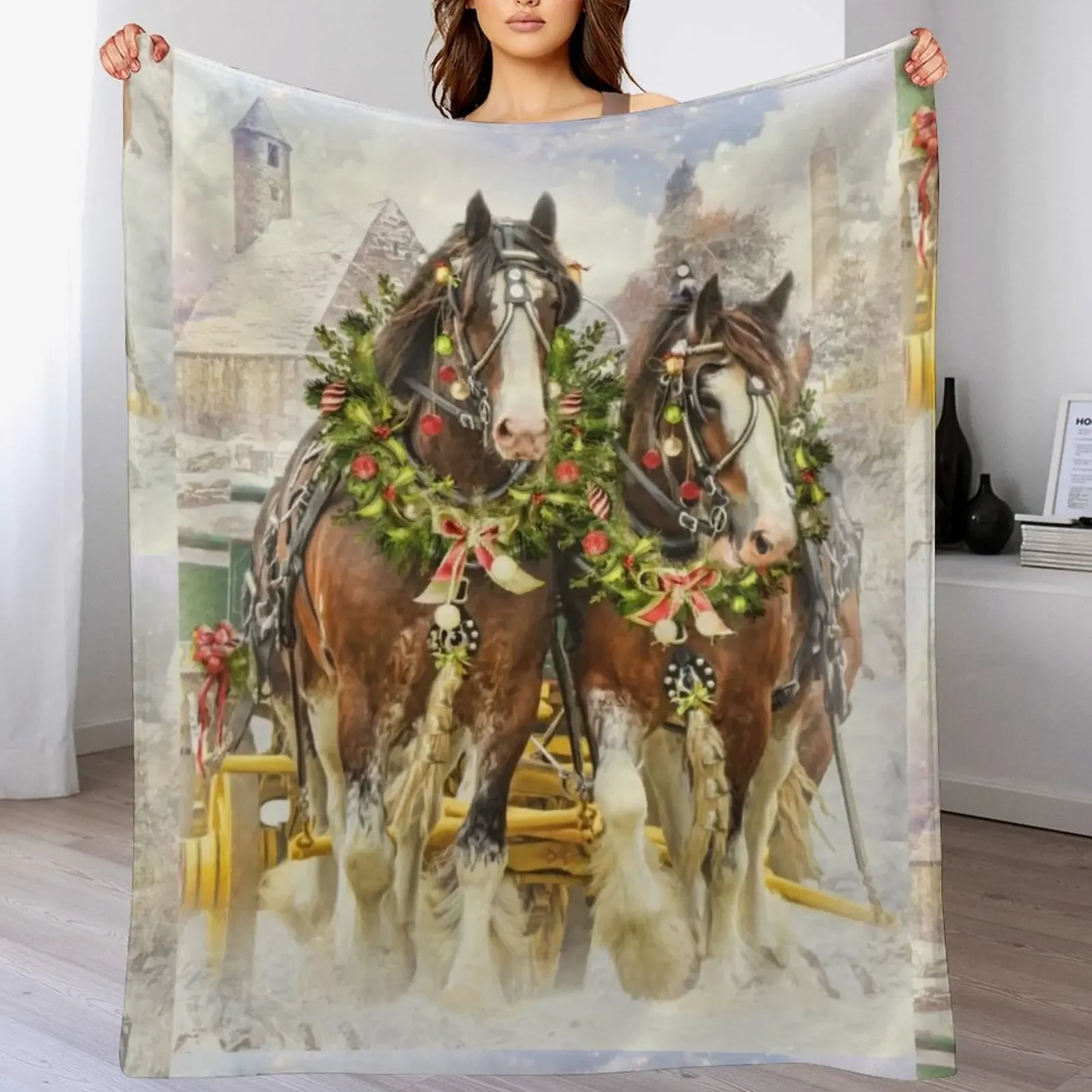 

Christmas Clydesdales Throw Blanket decorative Custom Blankets