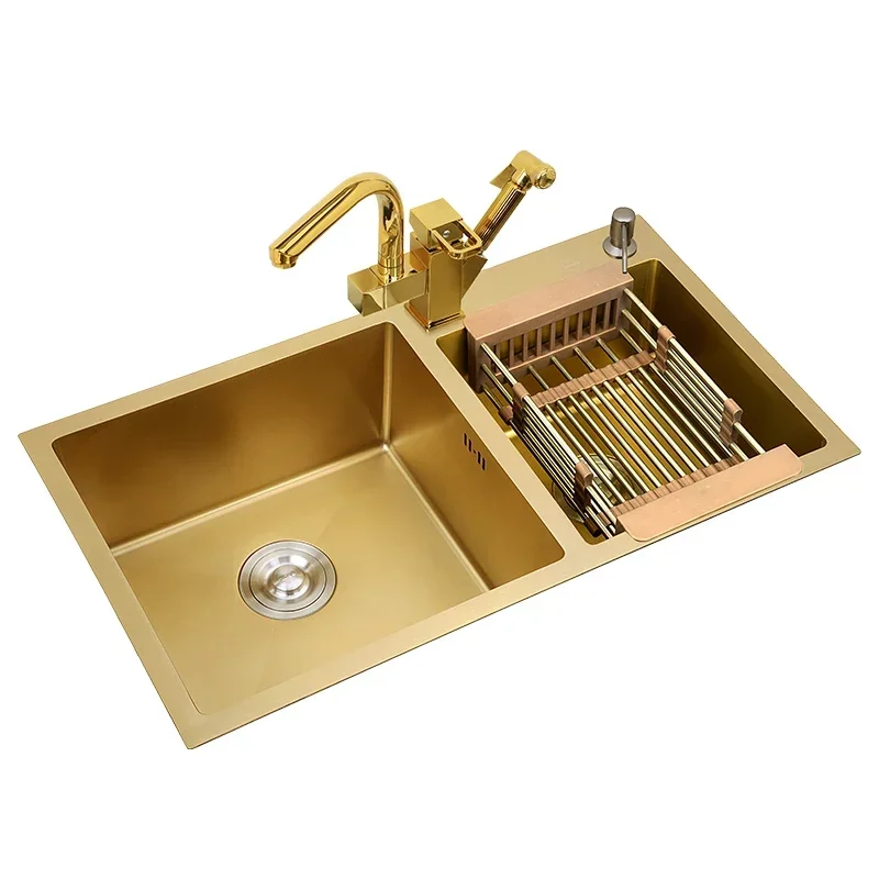 

Best selling luxury style double bowl handmade gold kitchen sink