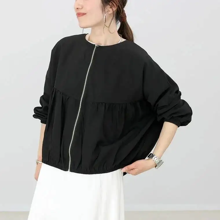 

Korean Lotte Japanese and Niche Design Sun Protection Shirt for Women Loose Zipper Casual Round Neck Sun Protection Jacket