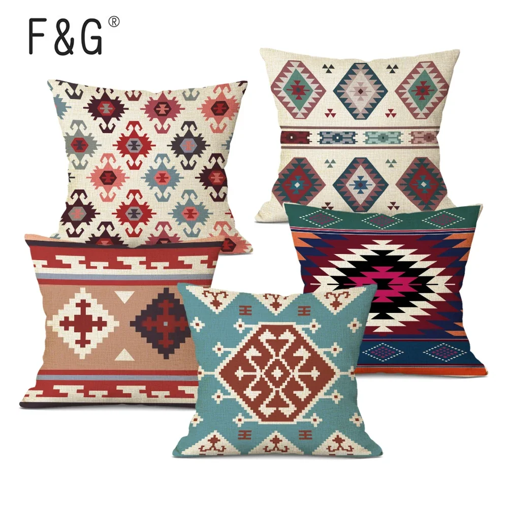 Turkish Ethnic Pattern Cushion Cover Geometry Print Throw Pillow Case for Home Sofa Decor