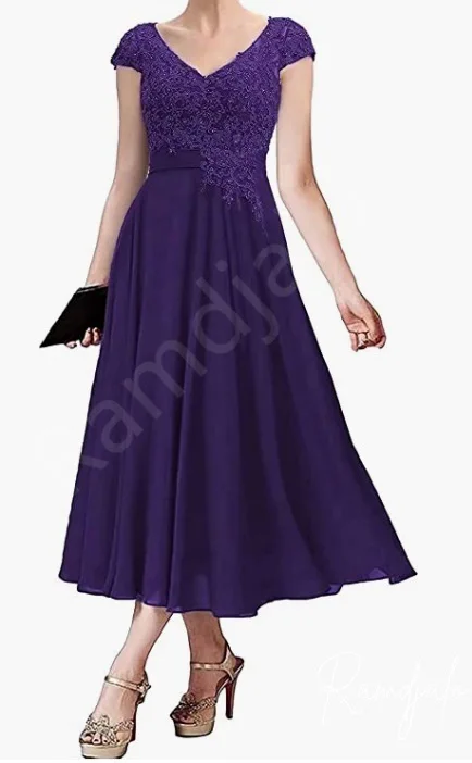 Robe formelle personnalisée pour mère de la mariée ou du marié, grande taille, dentelle, mousseline de soie, violet foncé, mancherons courts, ligne A, fête de mariage, quoi que ce soit