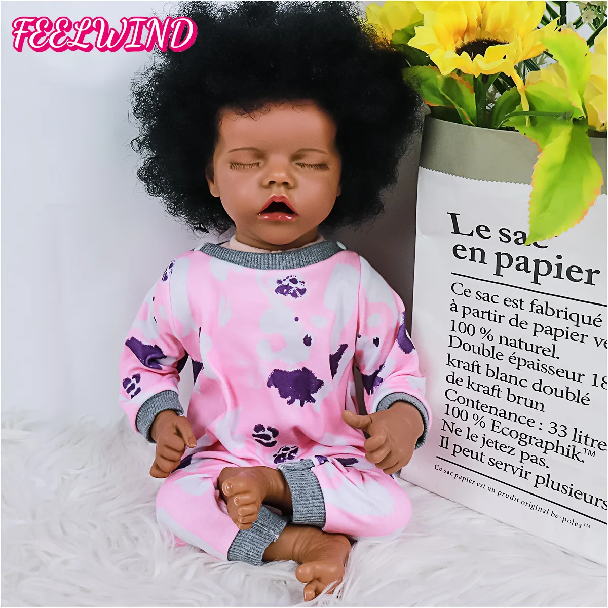 

45CM Reborn Twin A Sleeping Baby Doll Soft Vinyl Black Skin Kids Gift For Girls Bebe Reborn Bonecas