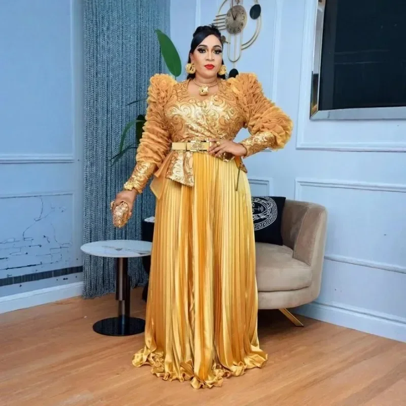 

2025 Plus Size Evening Dresses for Women African Luxury Solid Gown Elegant Wedding Party Long Dress Ankara Ladies Clothing
