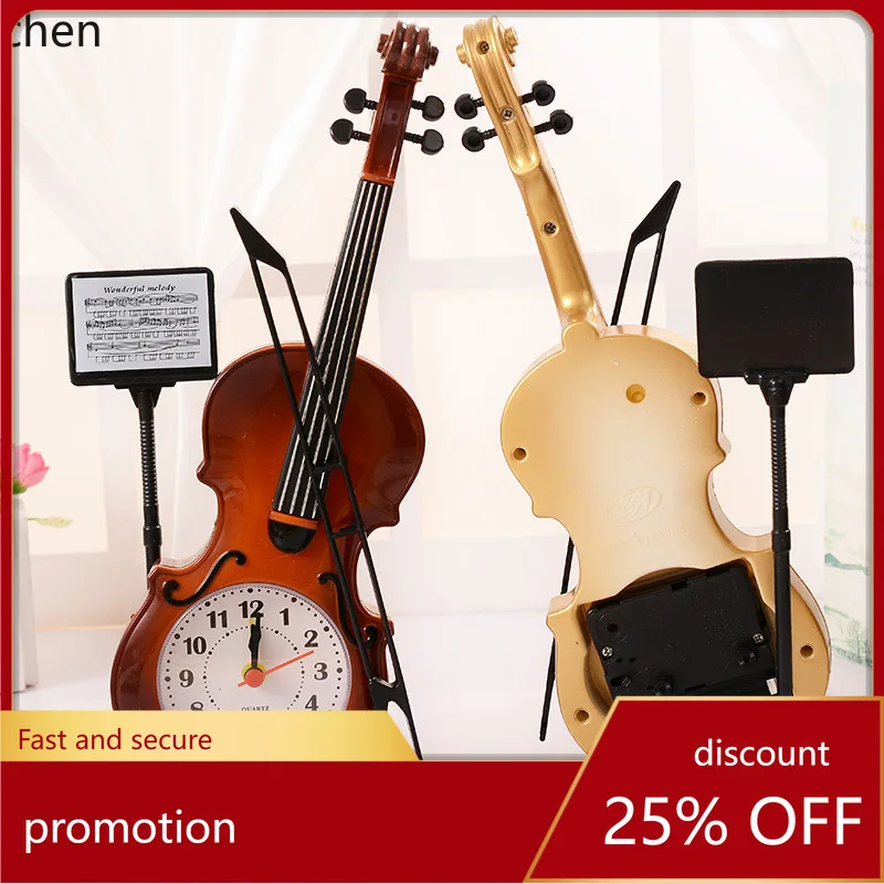 ZML Creative Violin-shaped Alarm Clock Plastic Decorative Bedroom Desktop Clock