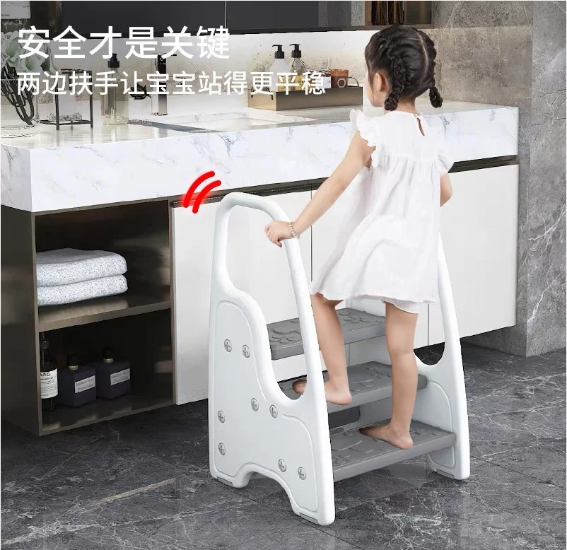 Gray 3-Step Stool for Kitchen Wide Anti-Slip Steps Handles for Potty Training Bathroom Sink and Toilet Stool