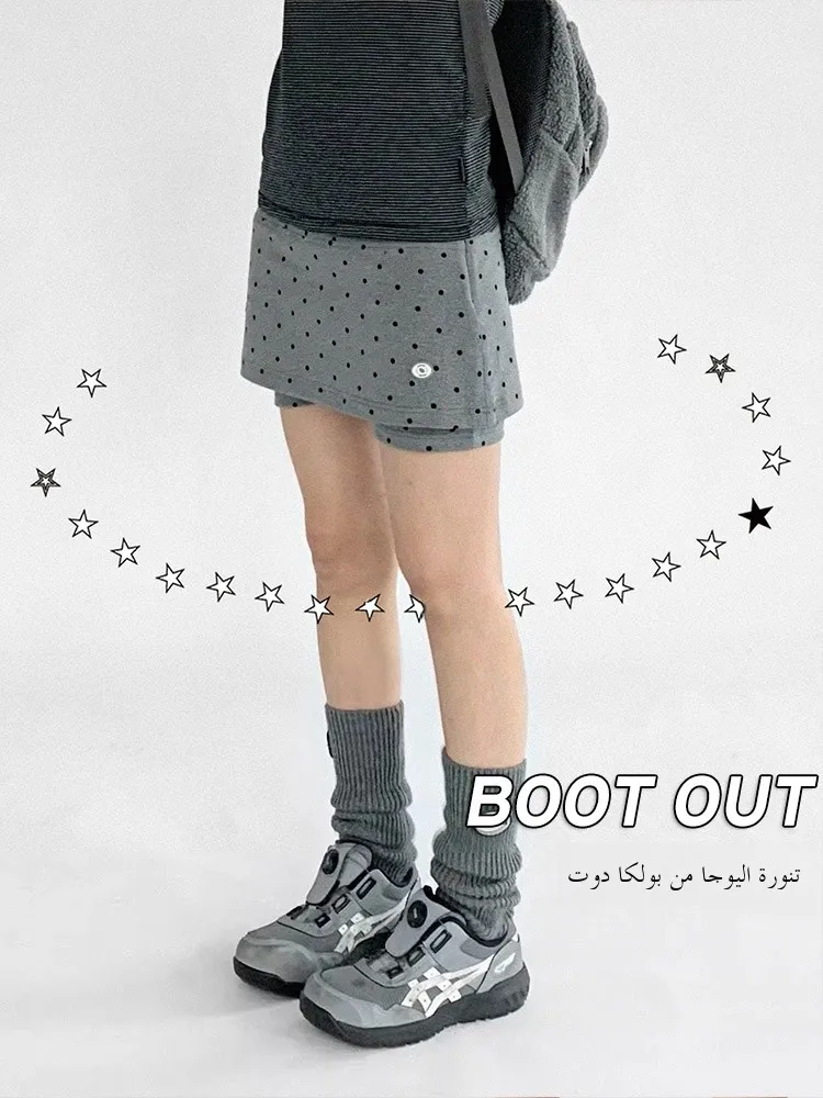 2026 New Polka Dot Grey Elastic Sporty Skirt Hot Pants High Waist Wide Leg Pants Casual Low Waist Polyester Blend Skirt