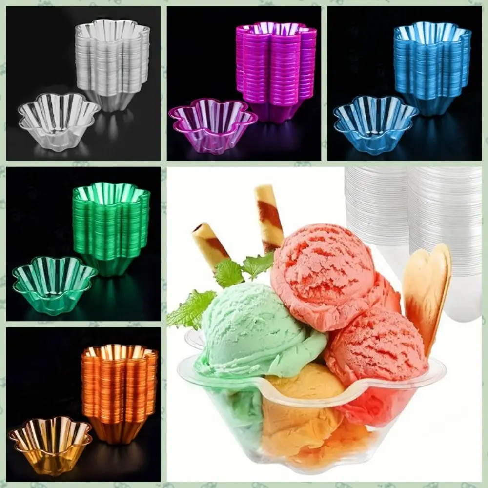 50 Pcs Plastic Flower-Shaped Sundae Cup Transparent 250ml/300ml Ice Cream Bowls Disposable Thickened Dessert Serving Cups Yogurt