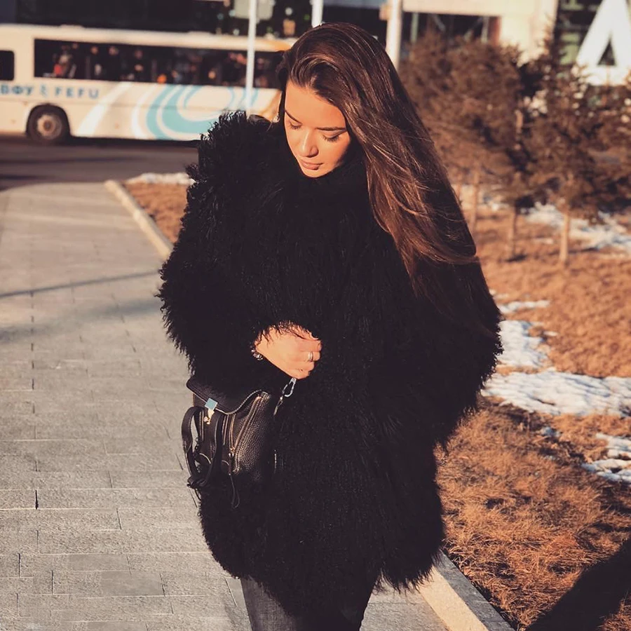 Ladies Sheep Skin Coat Real Mongolian Lambs Fur Coats Women's Long Jacket Genuine Sheep Fur Jacket