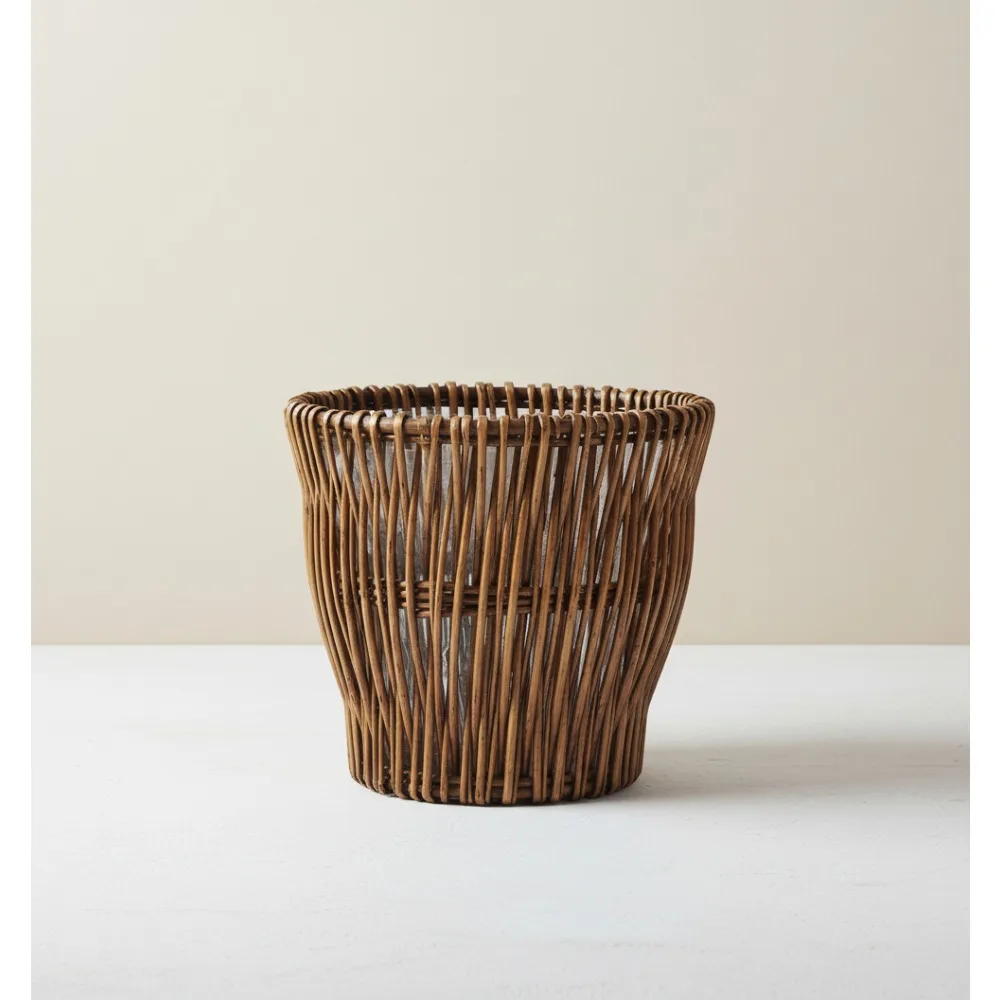

Handwoven Willow Waste Basket with Removable Liner, Eco-Friendly Small Trash Can for Bathroom Decor, Brown