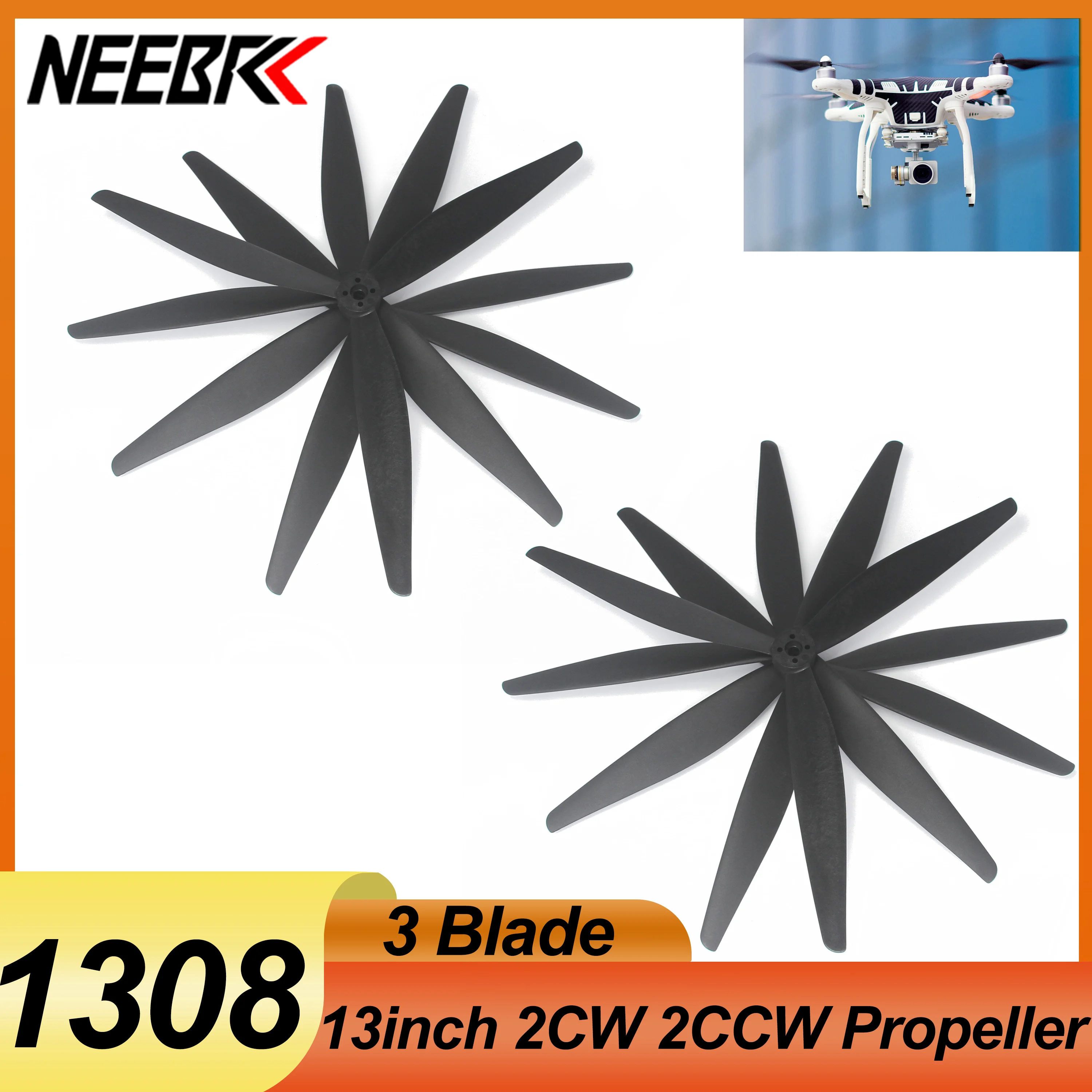 

2/4/8Pairs 1308 13X8X3 13inch CW CCW 3 Blade Glass Fiber Nylon Propeller for RC X-Class FPV Drone Multicopter Freestyle DIY Part