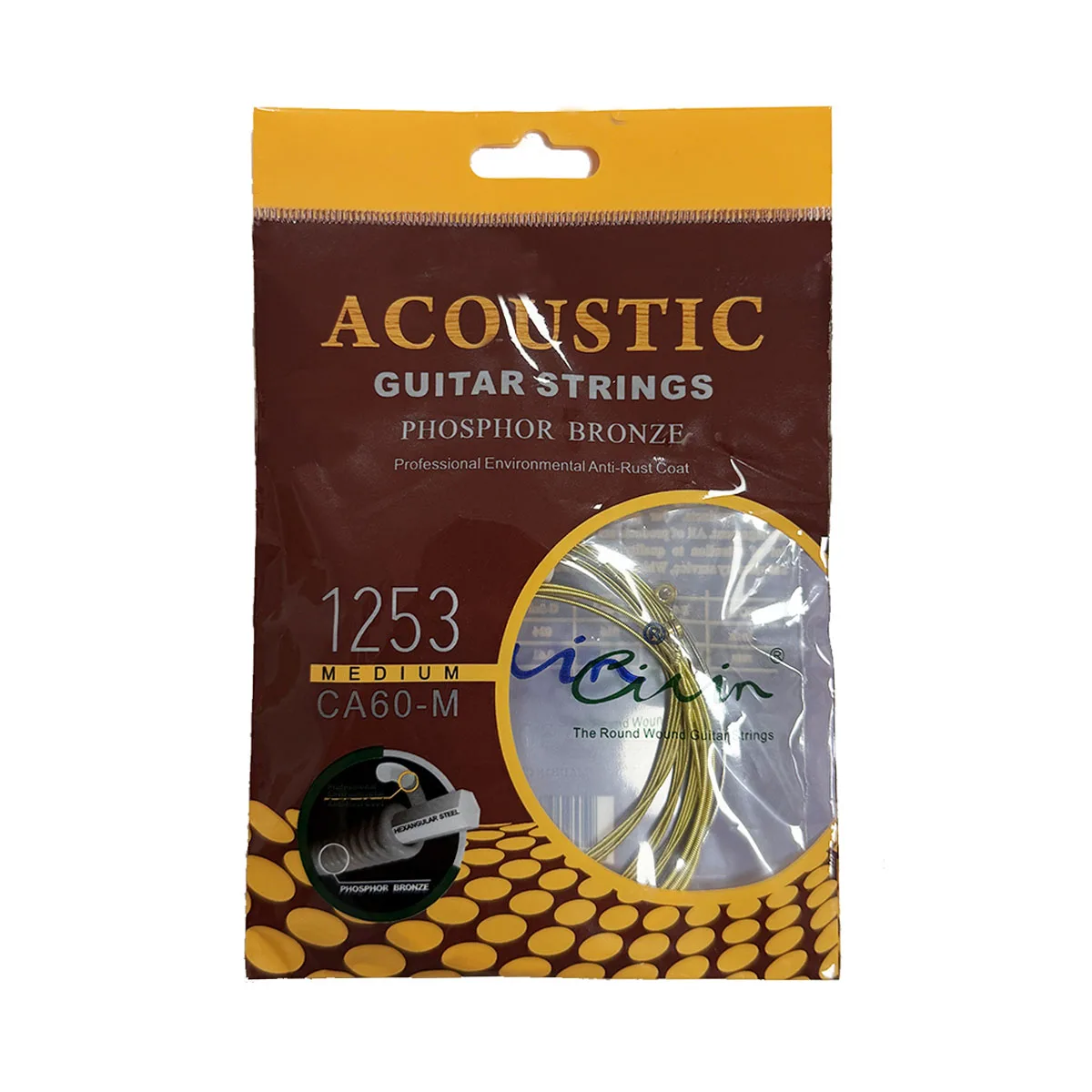Civin CA60-M Folk-Gitarrensaiten – Phosphorbronze, mittlere Stärke 012-053, Nano-Antirost-Film, maschinell hergestelltes Kugelende, langlebig
