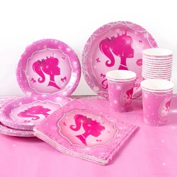 Pink Party Disposable Tableware Girls Birthday Party Decoration Paper Plate Cup Napkins Baby Shower Kids Birthday Suppies