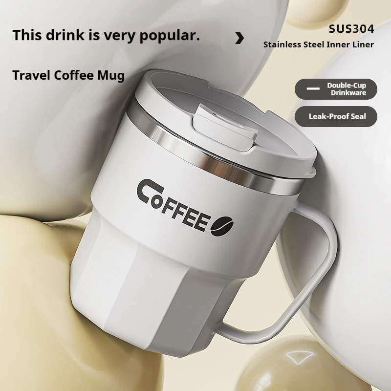 Stainless Steel Coffee Cup With Lid&Handle Double Layer Coffee Mug Drinkware Reusable Insulated Water Cup Milk Coffee Mug