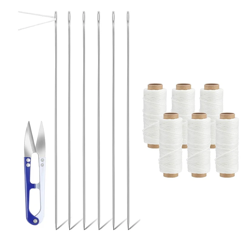 Zestaw igieł Lei 13 sztuk, w tym 6 długich igieł ze stali nierdzewnej, 6 sznurków, 1 nożyczek do szycia do samodzielnego wykonania girlandy, nastarwienia.