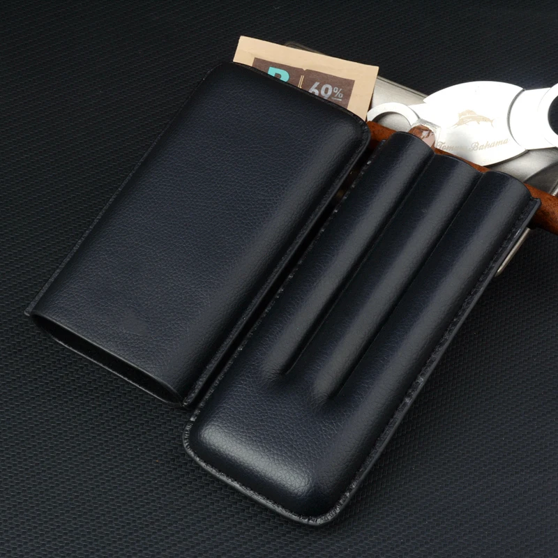 Long Cigar Case  Leather Cigar Holder Mini Travel Humdor 3 Tubes 22mm Dia Cigar Box Exellent Smoking Accessory for Men