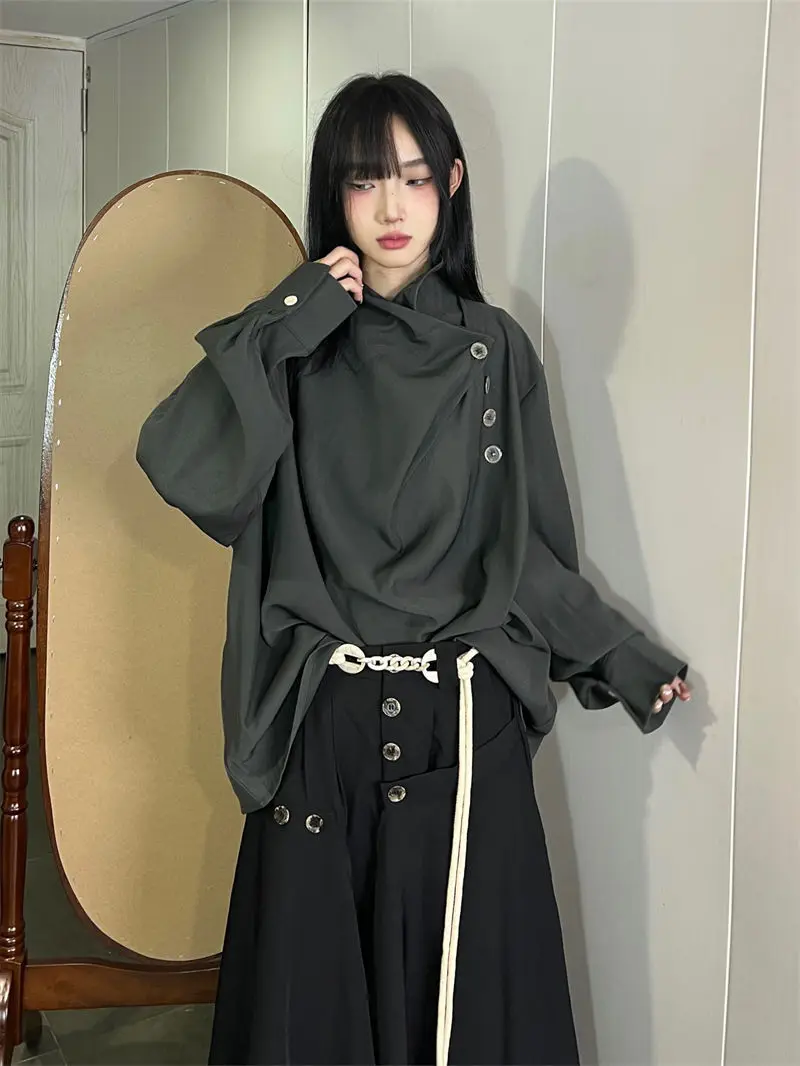 Nueva camisa de diseño coreano para mujer en otoño e invierno Harajuku nueva camisa de manga larga irregular de gama alta estilo Yohji Yamamoto