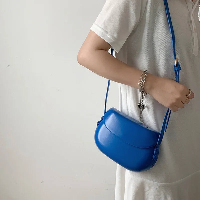 Summer Candy Color PU Leather Flap Saddle Bag Fashion Ladies Small Messenger Bag Female Clutch Purse Handbags Crossbody Bag