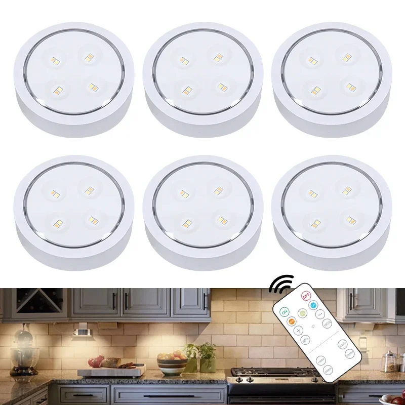 Cabinet Decoration Led Light Ice Hockey Lamp Battery Powered Kitchen Undertable Lighting 3-tone Light Remote Control Night Light