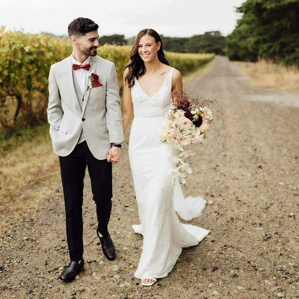 Vestidos de novia bohemios con cuello en V para mujer, vestido de fiesta de boda de sirena Simple, vestido de novia Sexy sin espalda, 2024