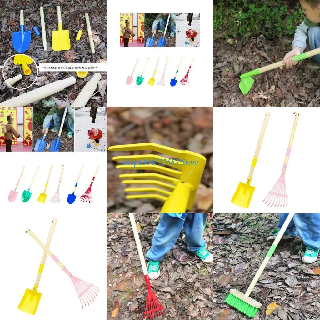 

Y6GD 2Pcs Child Safe Wooden Rakes And Shovel Set Natural Garden Activity Toy