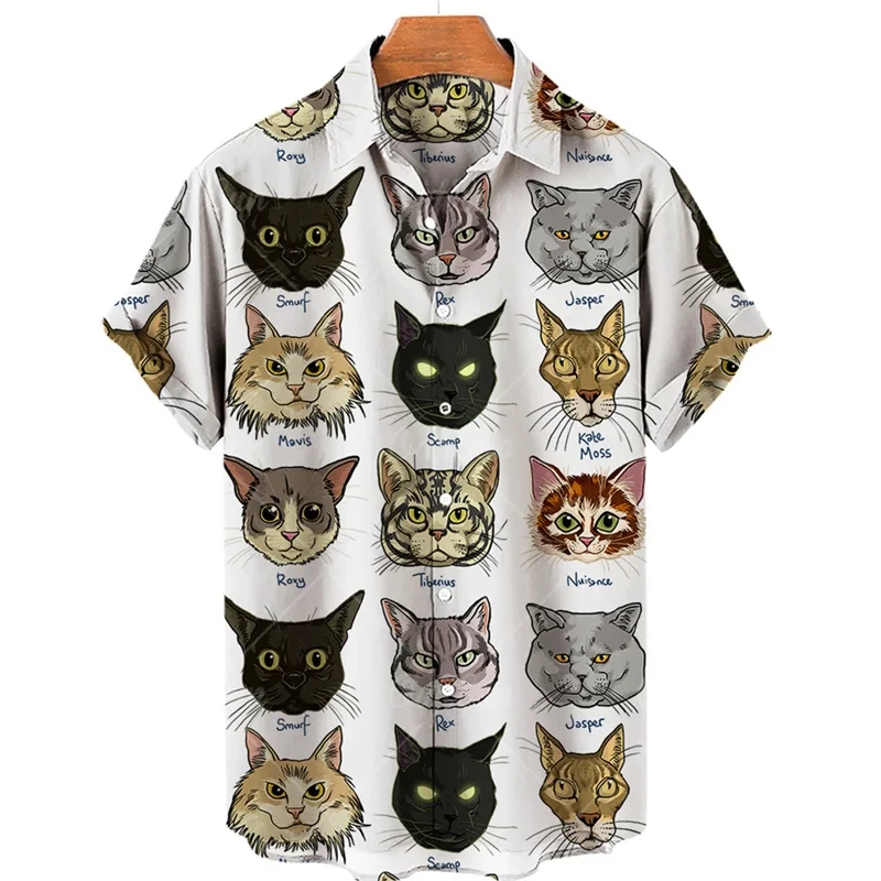 Summer New Anime Style Men's shirts 3D Printed Cartoon Cat/Dog Series Ladies Blouse Oversized Hawaiian Short Sleeve Harajuku Top