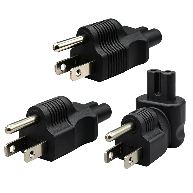 Black US NEMA 5-15P Male to IEC C7 / C8 Female Power Adapter Plug 3 Prong US Plug to Figure 8 Laptop Charger Connector Converter