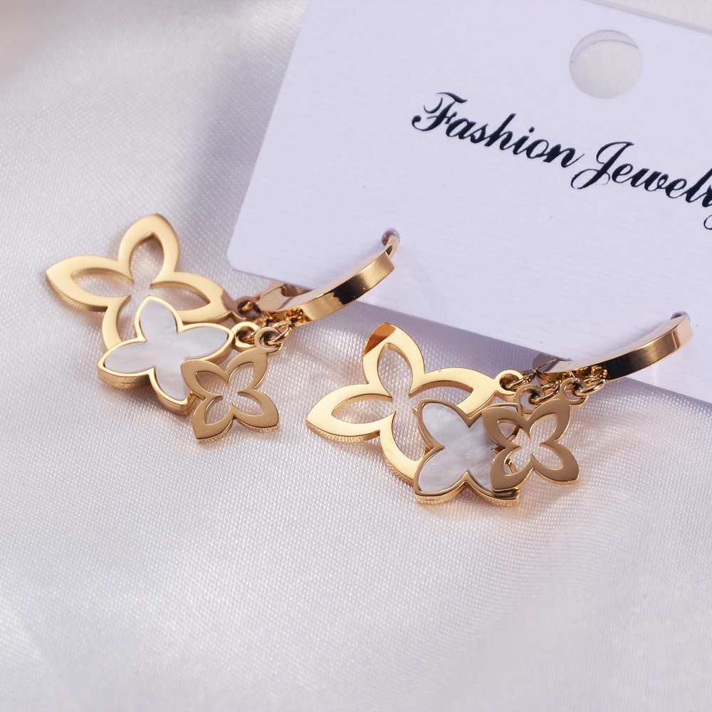 Fashion Stainless Steel Four Leaf Clover Earrings for Women Europe and America Luxury Allergy Prevention Jewelry Gift